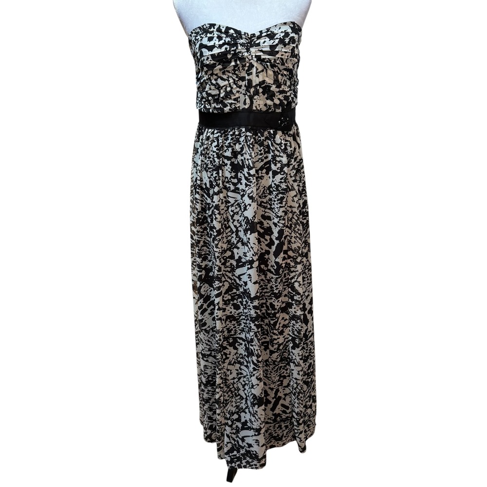 Max and Cleo Womens Strapless Abstract Print Maxi Dress Black White Size 14